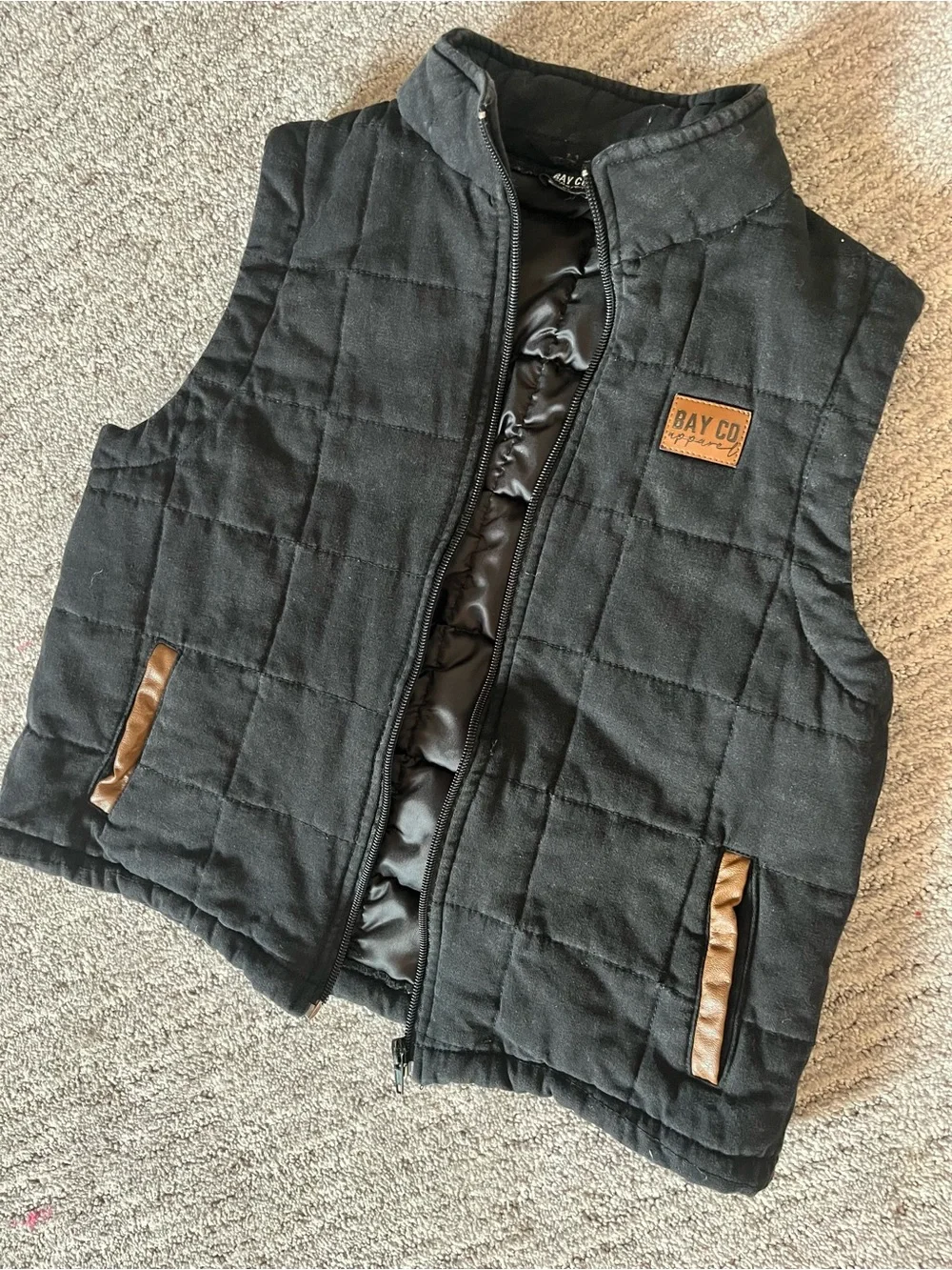 BayCo Kids' Quilted Black Vest with Brown Trim